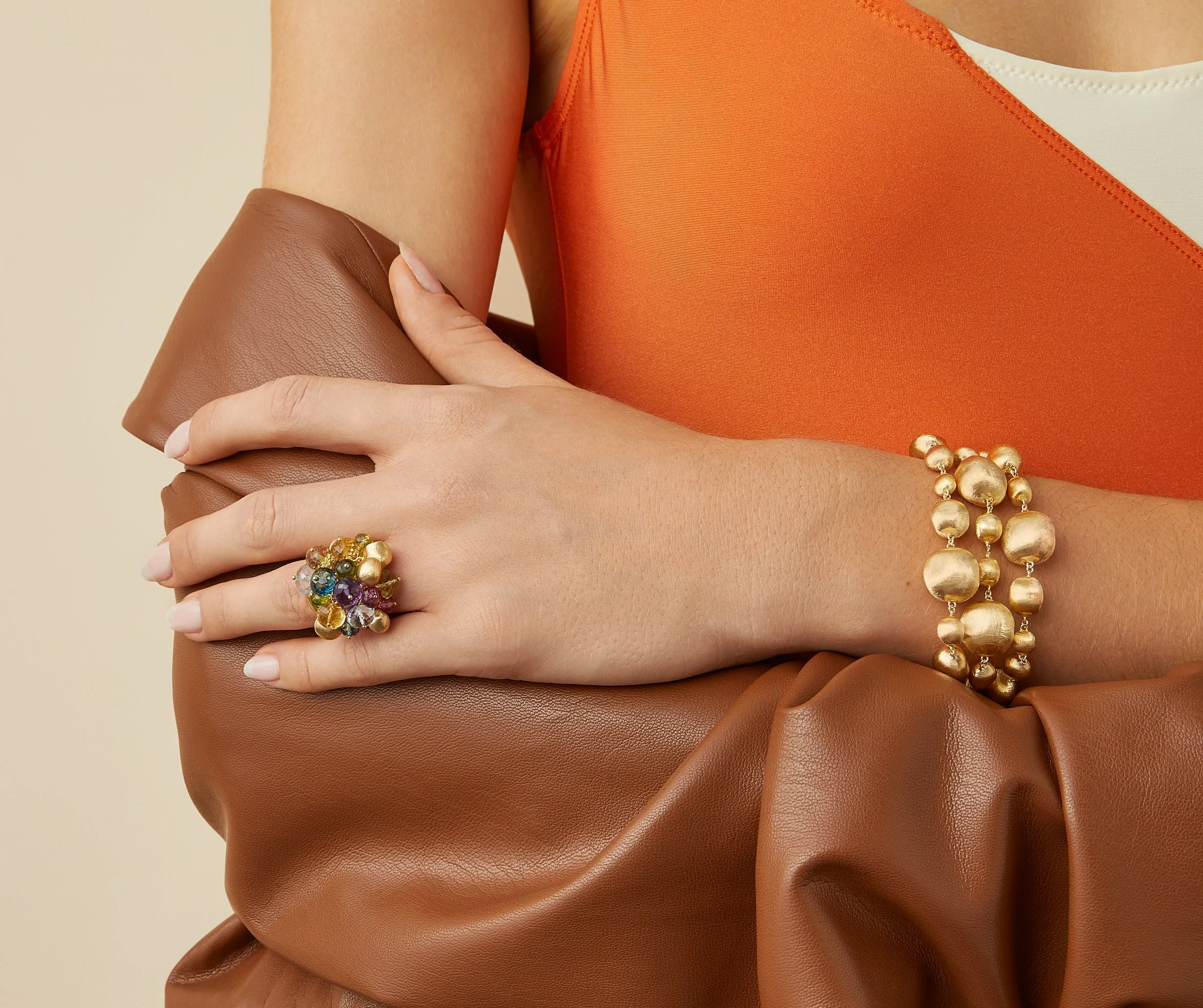 18K Yellow Gold Mixed Gemstone Large Cocktail Ring