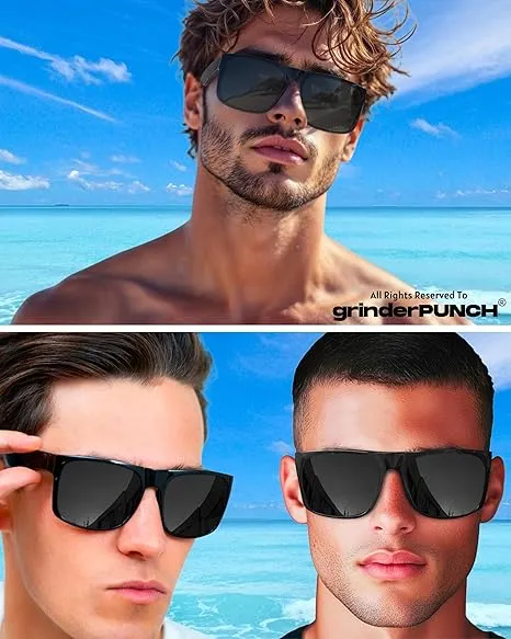 2 Pack XL Polarized Big Wide Frame Sports Driving Sunglasses (Black & Blue Polarized Lens)