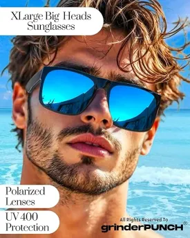 2 Pack XL Polarized Big Wide Frame Sports Driving Sunglasses (Black & Blue Polarized Lens)