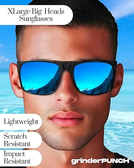 2 Pack XL Polarized Big Wide Frame Sports Driving Sunglasses (Black & Blue Polarized Lens)
