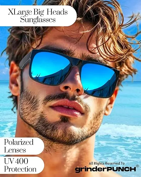 2 Pack XL Polarized Big Wide Frame Sports Driving Sunglasses (Black & Blue Polarized Lens)