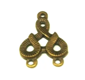 20mm 3-hole Connector Charm for multi-strand necklace, bracelets and earrings. Antique Gold, made in USA, Pack of 6