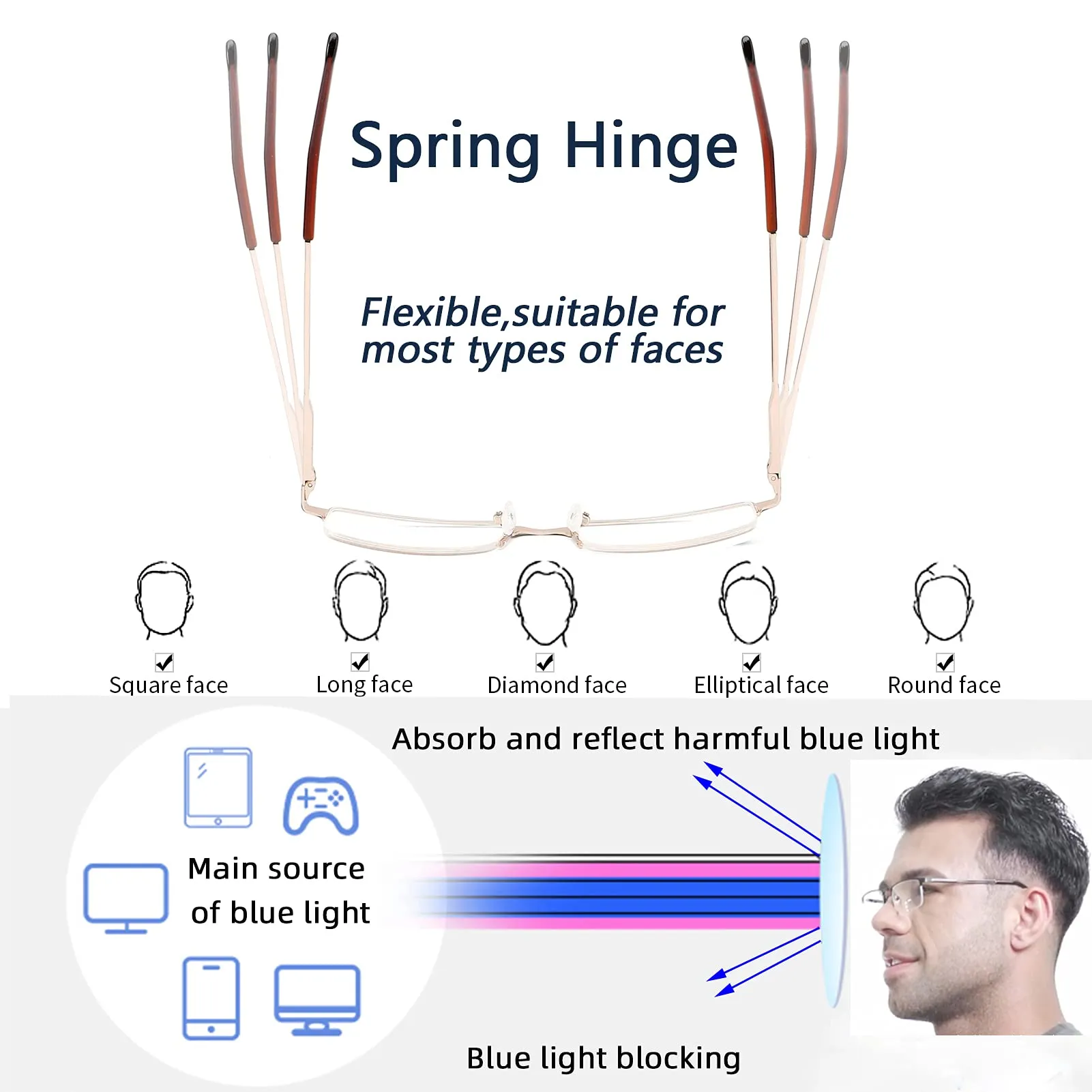 4-Pack Blue Light Blocking Reading Glasses for Men, Stylish Metal Frame Computer Readers with Sping Hinges Anti Glare/Eye Strain Uv Filter ( 1.25 Strength) 4 Pack(black/Metalgun/Brown/Glod) 1.25x