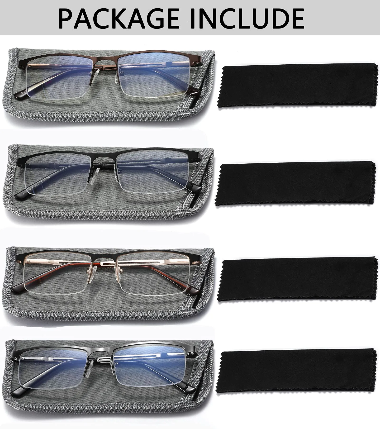 4-Pack Blue Light Blocking Reading Glasses for Men, Stylish Metal Frame Computer Readers with Sping Hinges Anti Glare/Eye Strain Uv Filter ( 1.25 Strength) 4 Pack(black/Metalgun/Brown/Glod) 1.25x