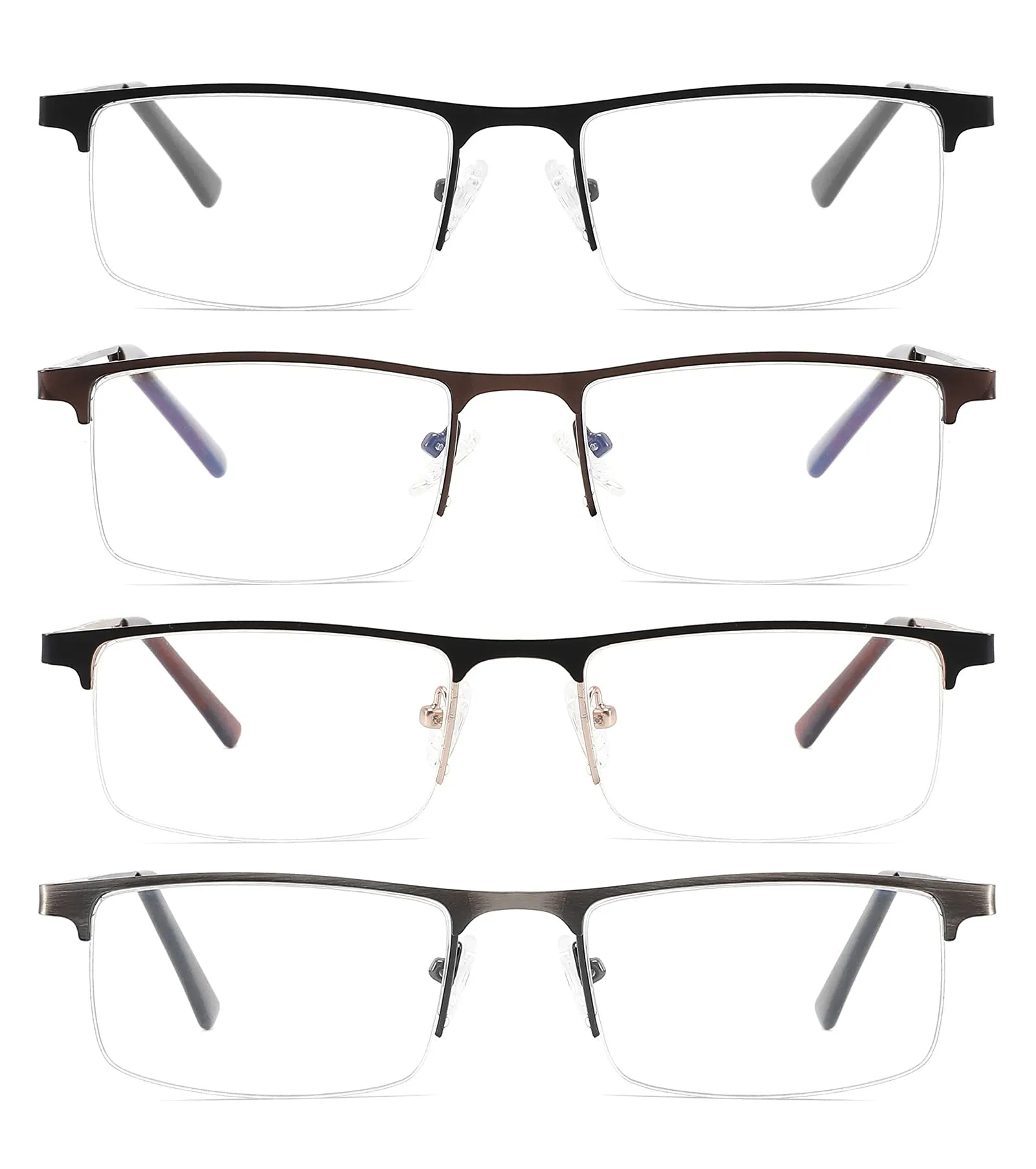 4-Pack Blue Light Blocking Reading Glasses for Men, Stylish Metal Frame Computer Readers with Sping Hinges Anti Glare/Eye Strain Uv Filter ( 1.25 Strength) 4 Pack(black/Metalgun/Brown/Glod) 1.25x