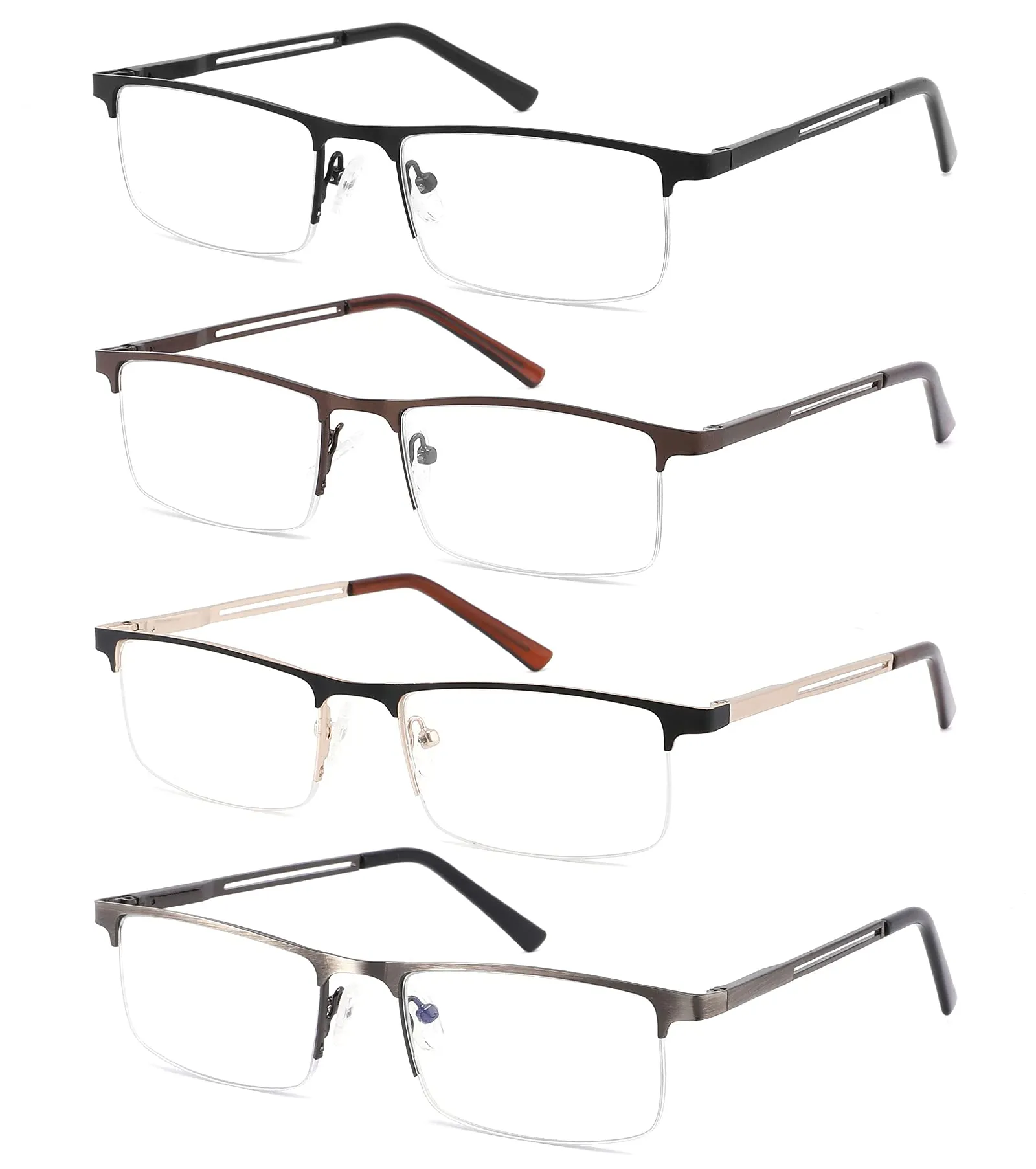 4-Pack Blue Light Blocking Reading Glasses for Men, Stylish Metal Frame Computer Readers with Sping Hinges Anti Glare/Eye Strain Uv Filter ( 1.25 Strength) 4 Pack(black/Metalgun/Brown/Glod) 1.25x
