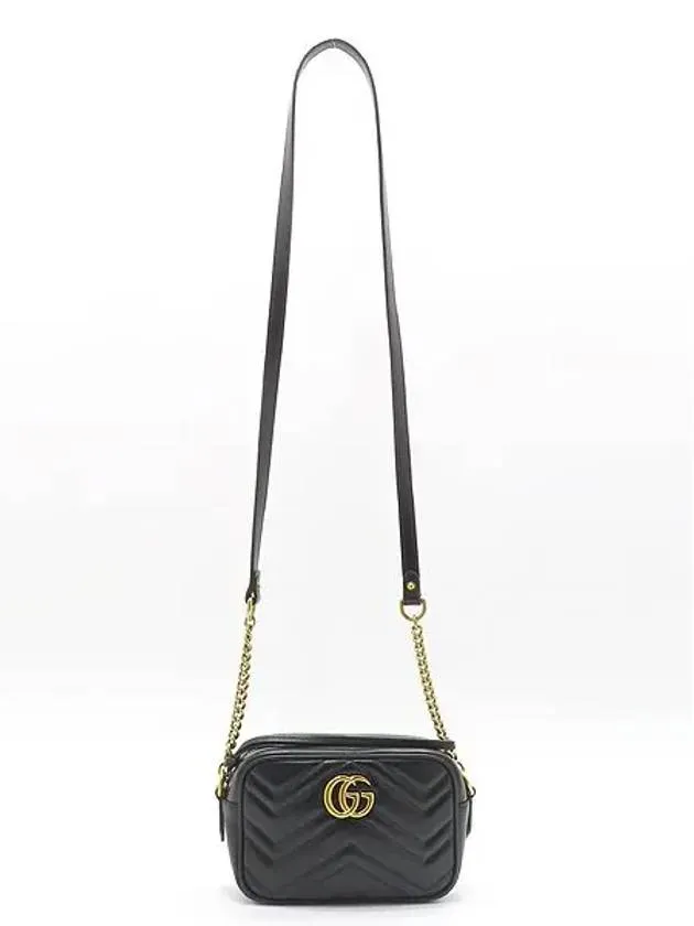 448065 Black leather gold plated GG Marmont matelass mini cross bag
