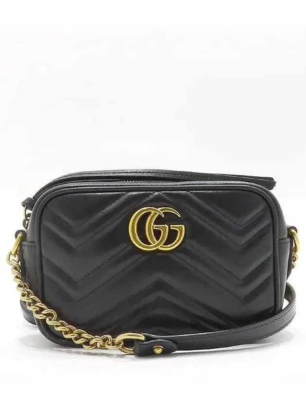 448065 Black leather gold plated GG Marmont matelass mini cross bag