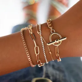 5 Pcs/Set Punk Gold Crystal Thick Chain Bracelet Female Bohemian