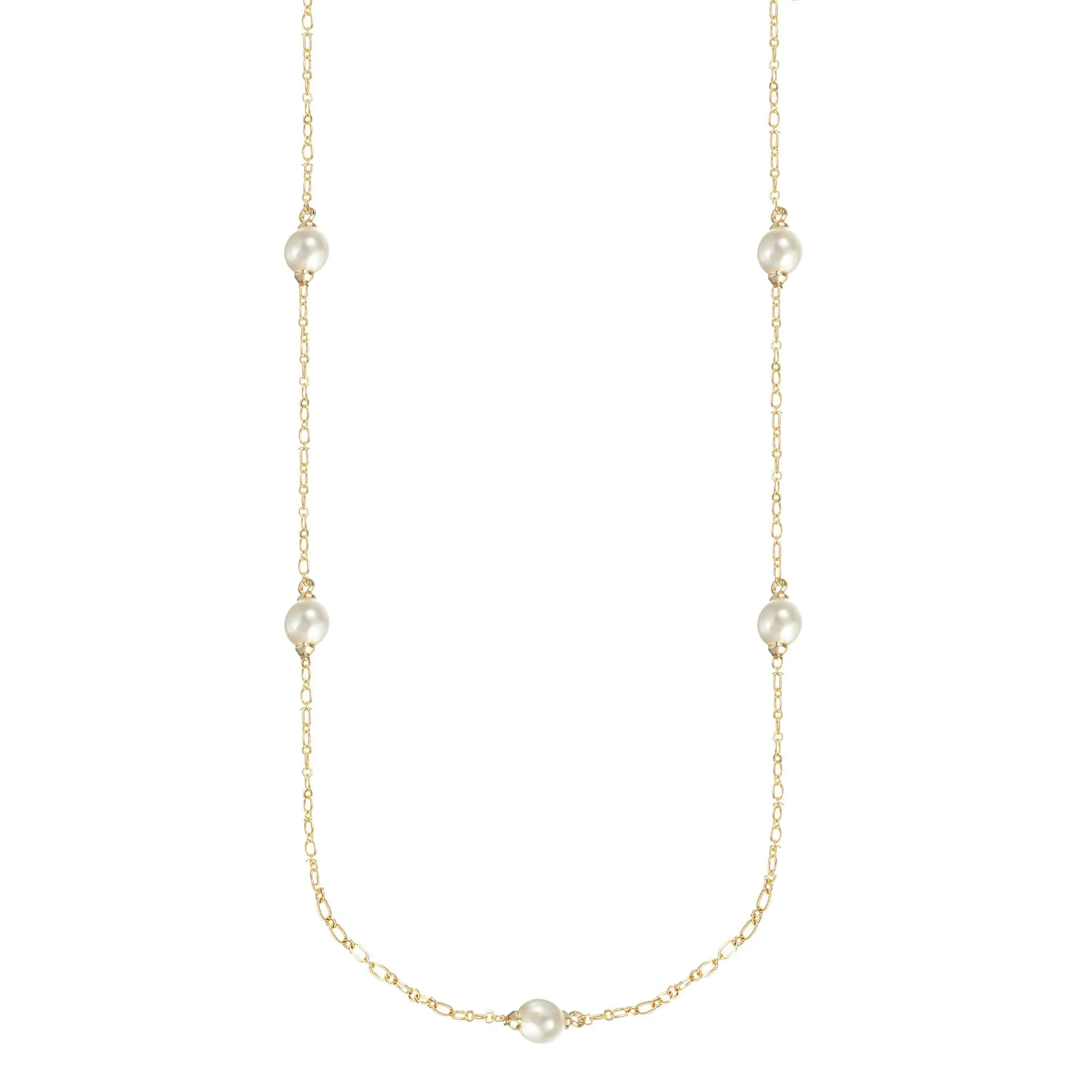 Adorned Pearl Station Necklace in Gold