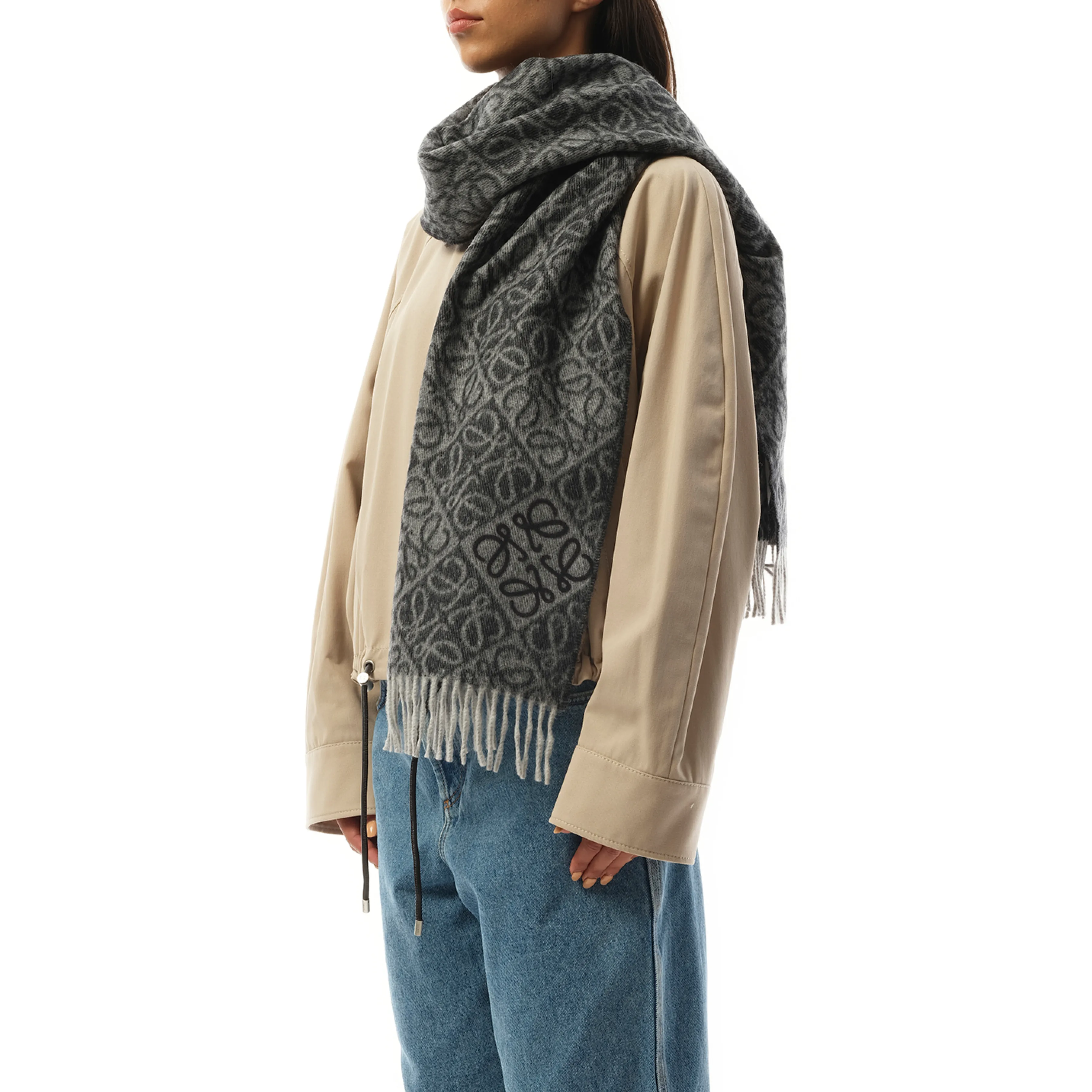 Anagram Wool Cashmere Scarf in Dark Grey