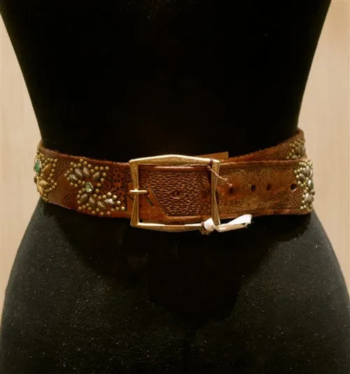 B-Low The Belt Gold Studded Belt with Green Crystals Belt
