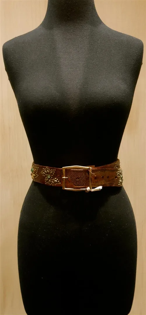 B-Low The Belt Gold Studded Belt with Green Crystals Belt