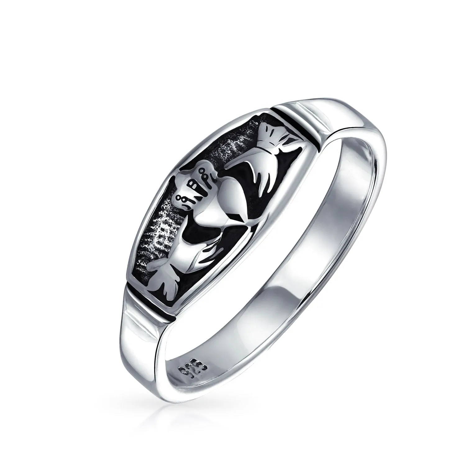 BFF Celtic Irish Claddagh Wedding Band Silver Ring for Men Oxidized Sterling