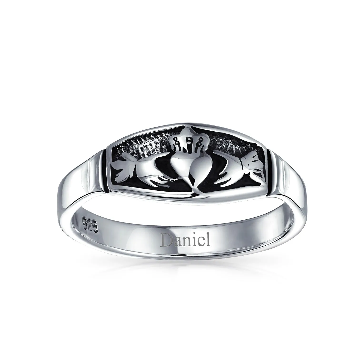 BFF Celtic Irish Claddagh Wedding Band Silver Ring for Men Oxidized Sterling