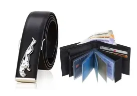 Black Jaguar Belt with Classic Wallet (Combo pack) for weddings