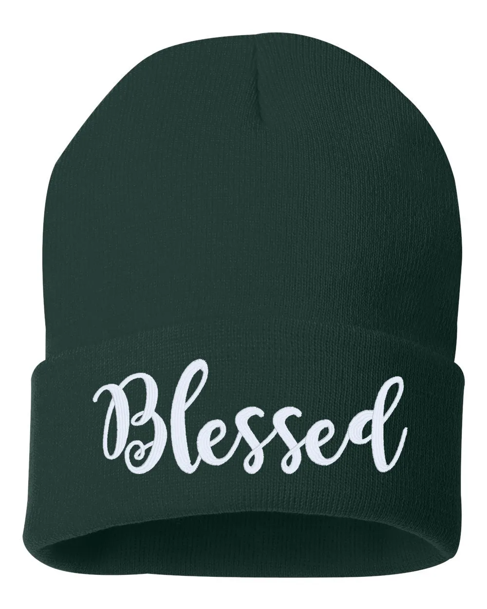 Blessed Script Embroidered Cuffed Beanie Hat