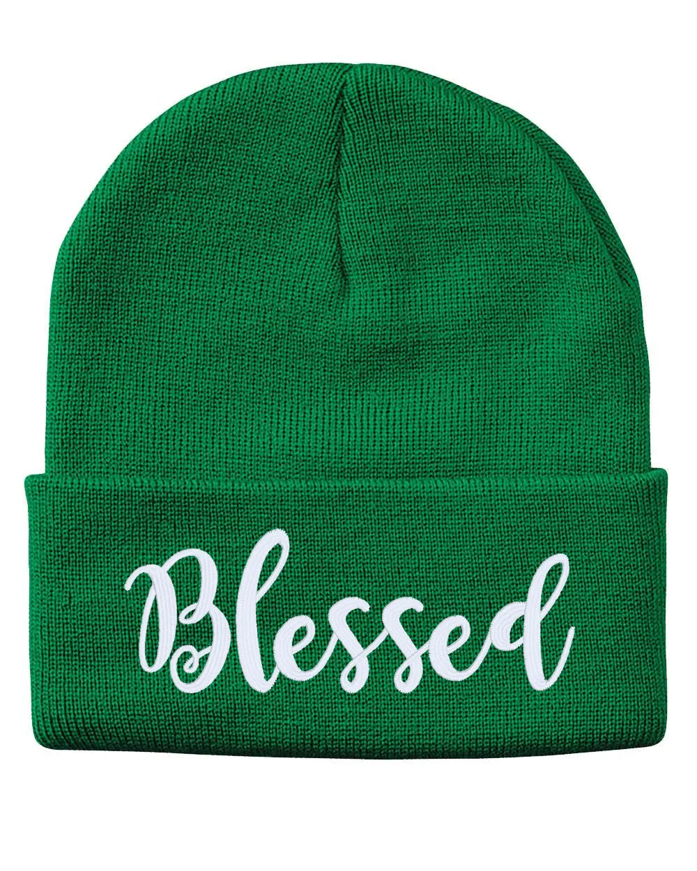 Blessed Script Embroidered Cuffed Beanie Hat