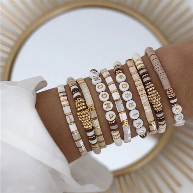 Boho White Charm & Gold Strand Bracelets