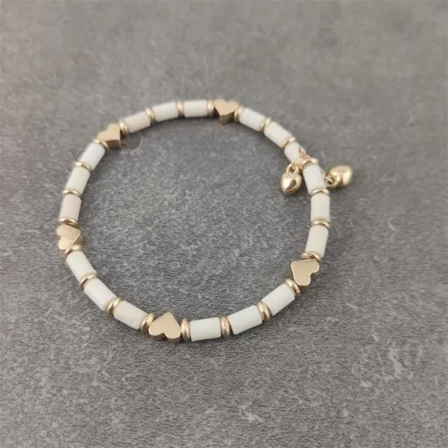 Boho White Charm & Gold Strand Bracelets