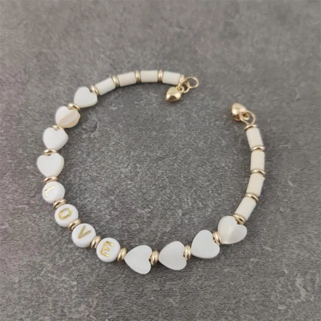 Boho White Charm & Gold Strand Bracelets