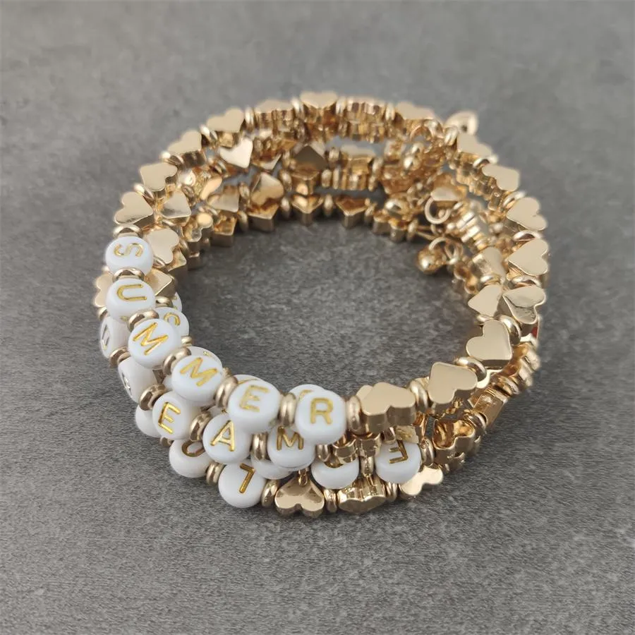 Boho White Charm & Gold Strand Bracelets