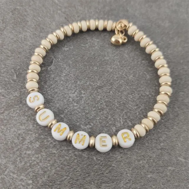 Boho White Charm & Gold Strand Bracelets