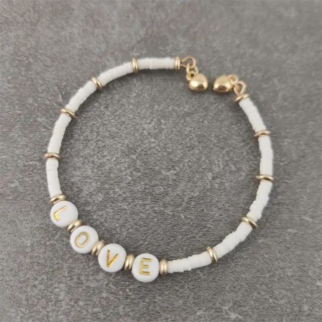 Boho White Charm & Gold Strand Bracelets