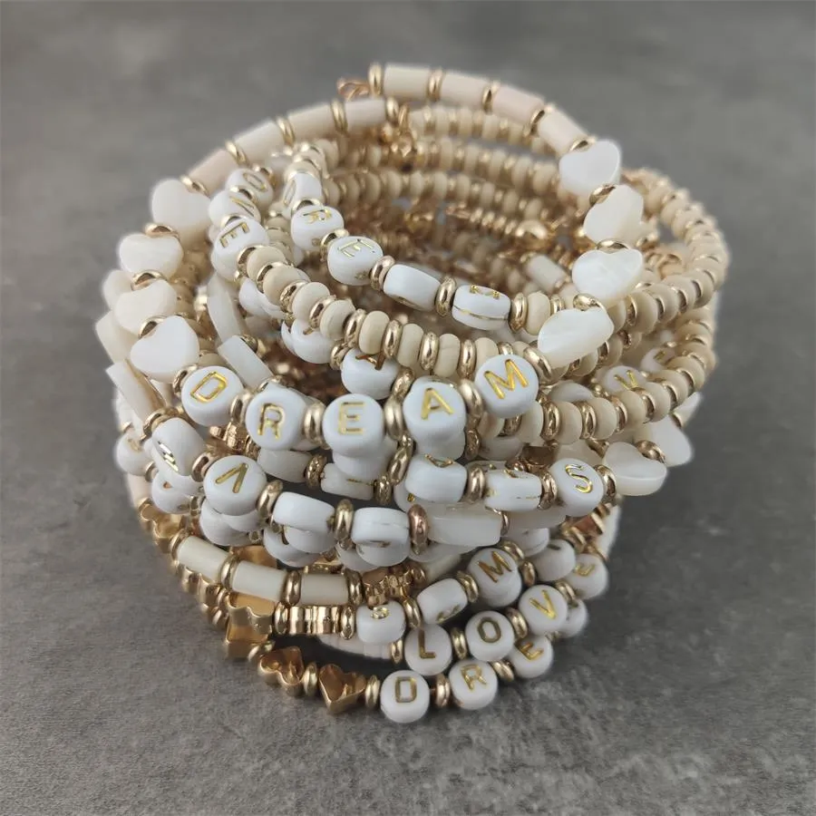 Boho White Charm & Gold Strand Bracelets