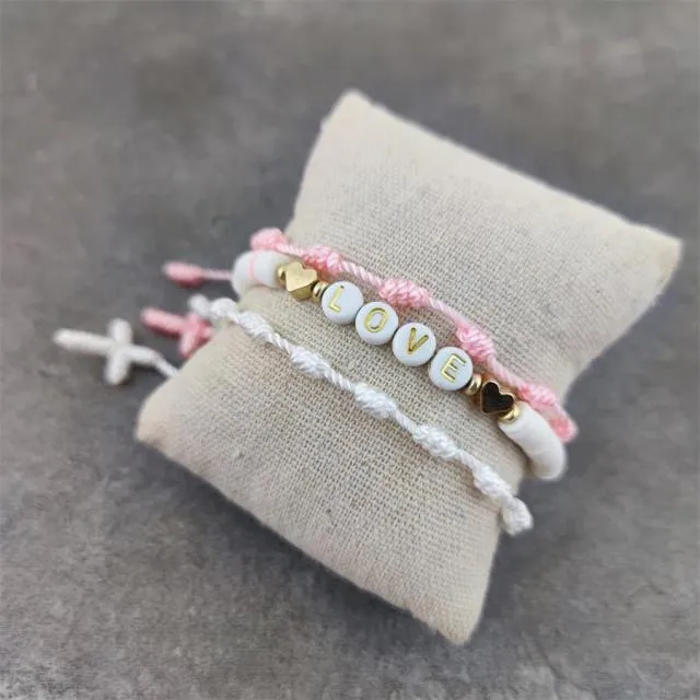 Boho White Charm & Gold Strand Bracelets