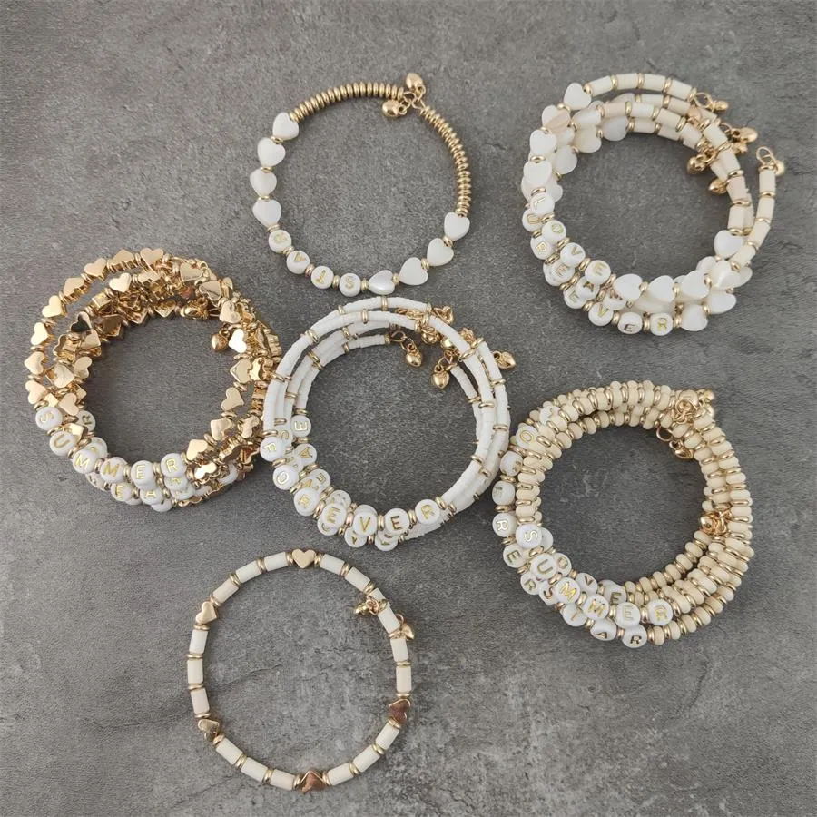 Boho White Charm & Gold Strand Bracelets