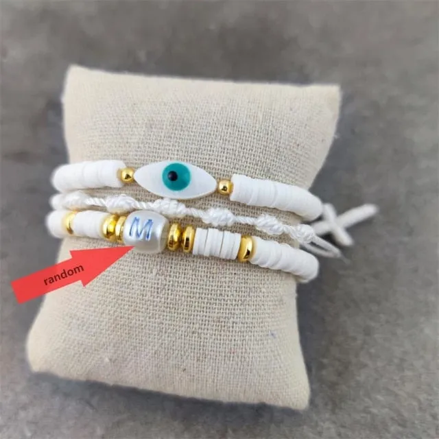 Boho White Charm & Gold Strand Bracelets