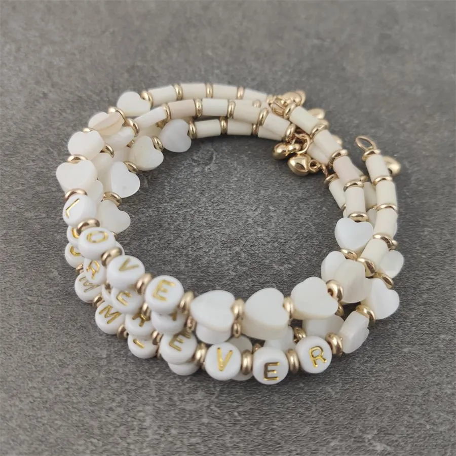Boho White Charm & Gold Strand Bracelets