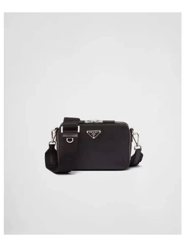Brick Re-Nylon Saffiano Leather Triangular Logo Cross Bag Black
