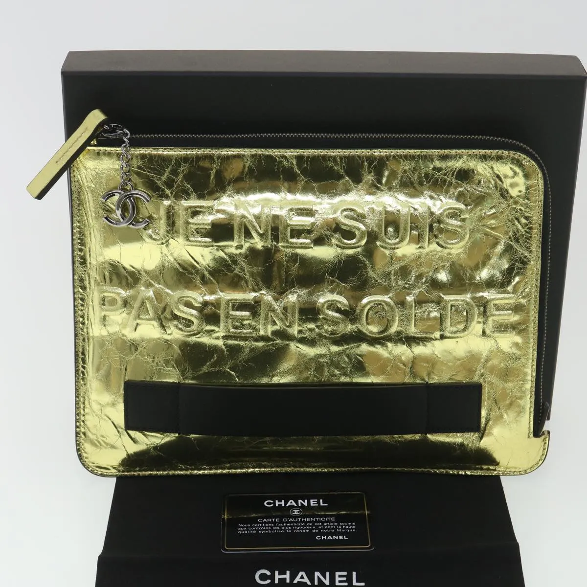 Chanel Clutch Bag Metallic Leather Gold A82164 CC Auth 38172