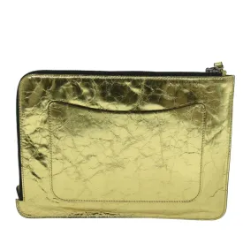 Chanel Clutch Bag Metallic Leather Gold A82164 CC Auth 38172