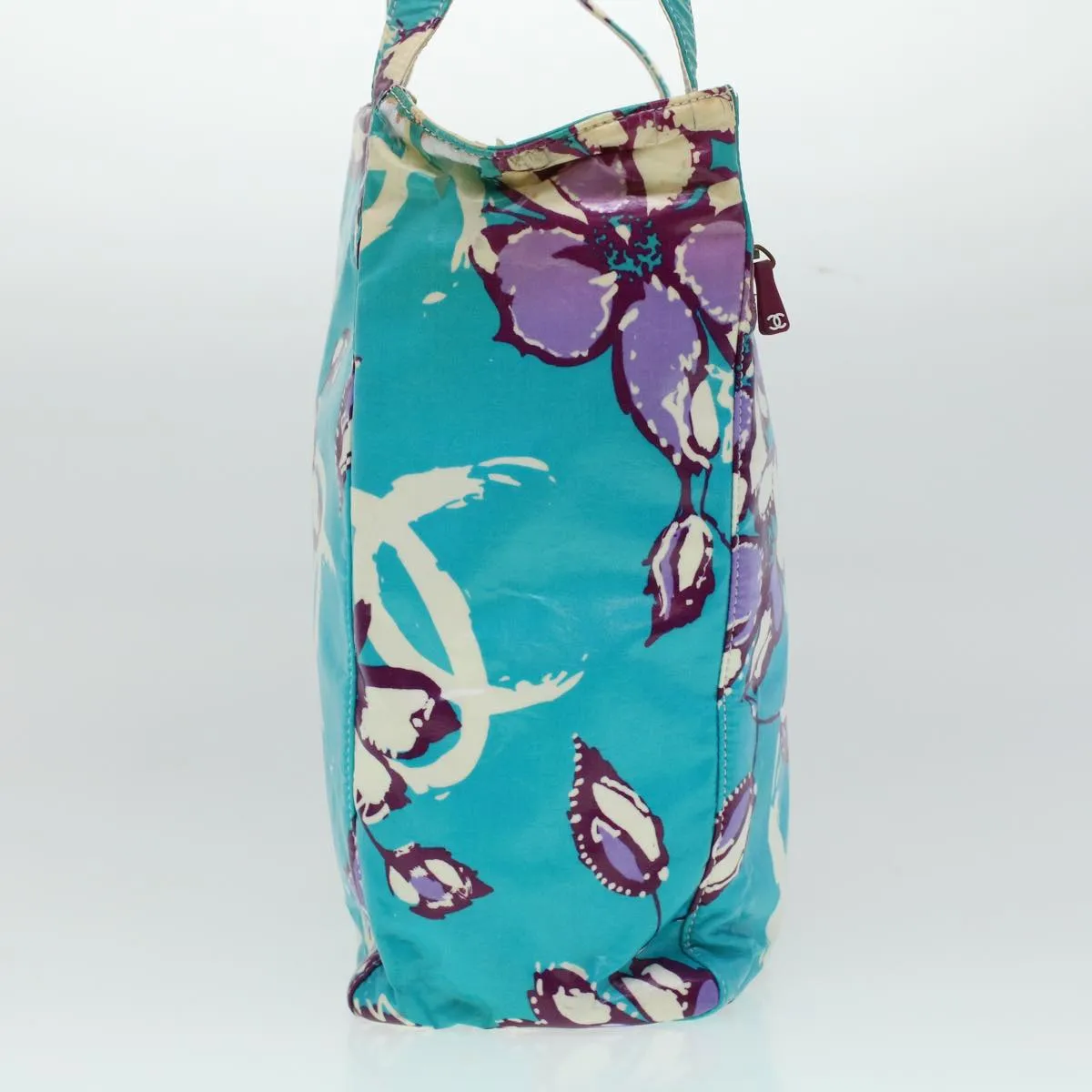 CHANEL Floral Tote Bag Coated Canvas Blue CC Auth bs5894