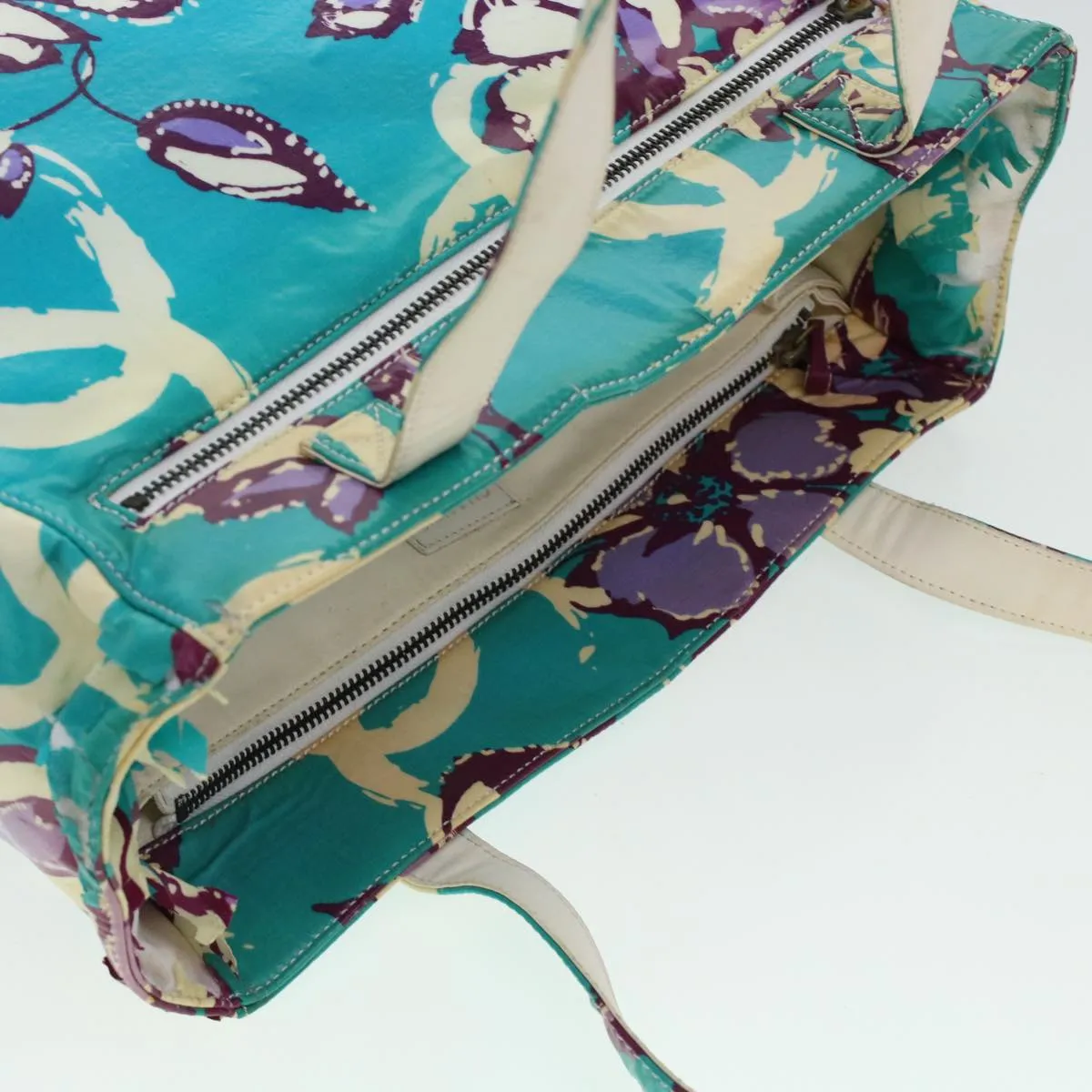 CHANEL Floral Tote Bag Coated Canvas Blue CC Auth bs5894