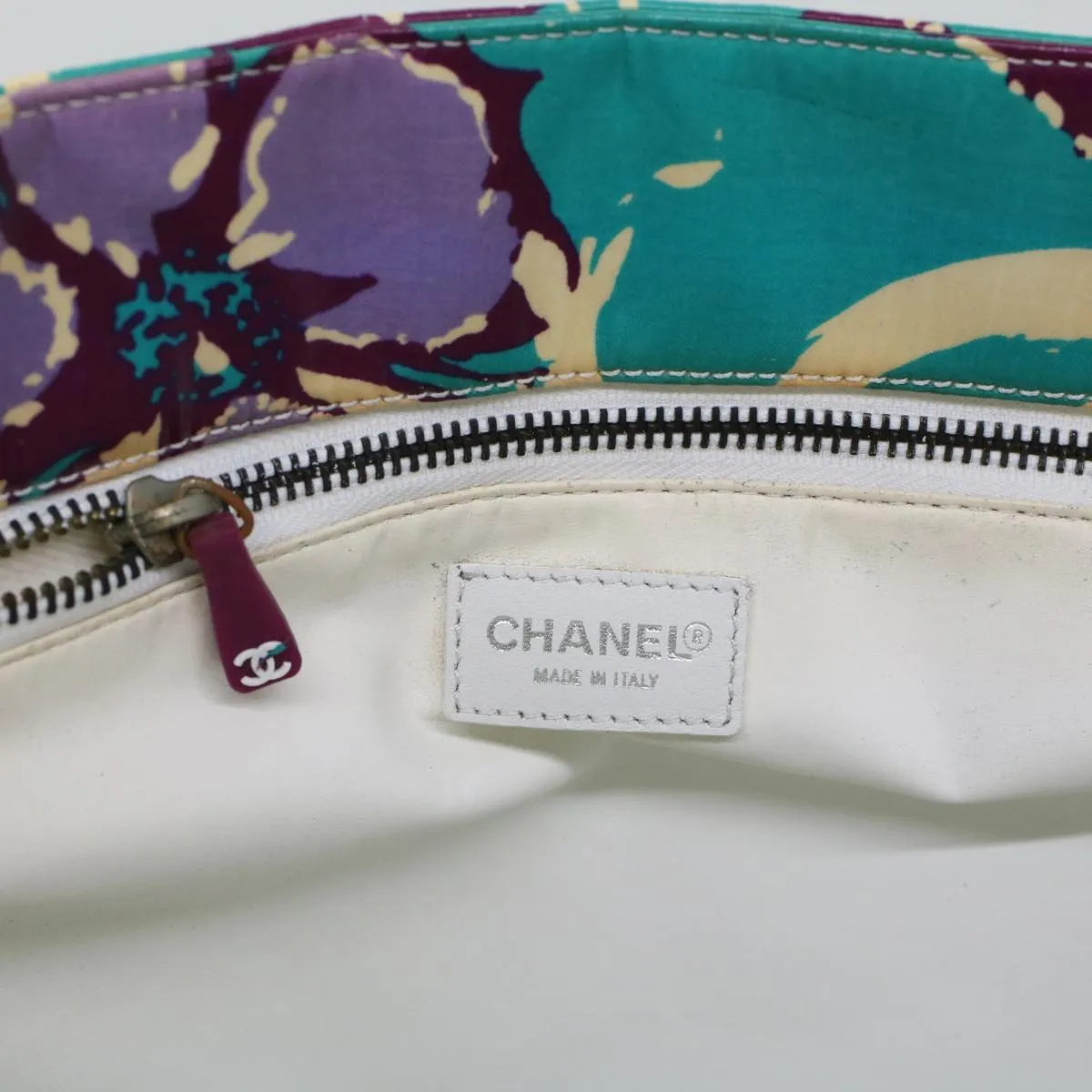 CHANEL Floral Tote Bag Coated Canvas Blue CC Auth bs5894