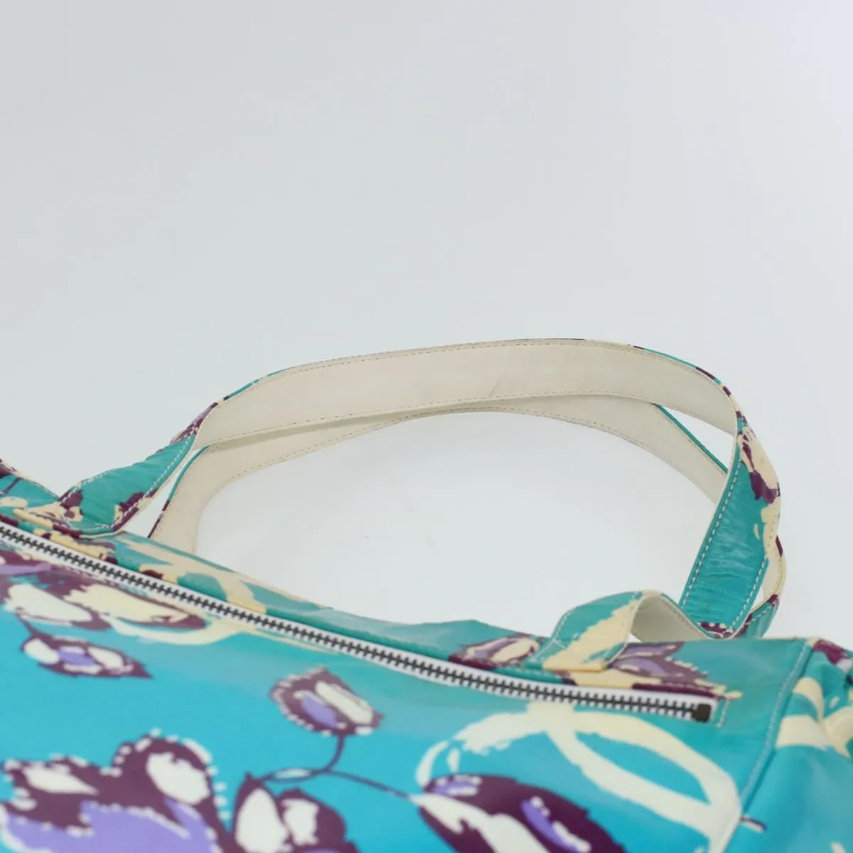 CHANEL Floral Tote Bag Coated Canvas Blue CC Auth bs5894