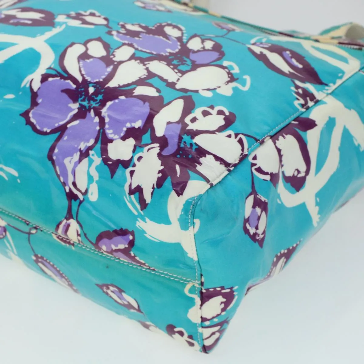 CHANEL Floral Tote Bag Coated Canvas Blue CC Auth bs5894