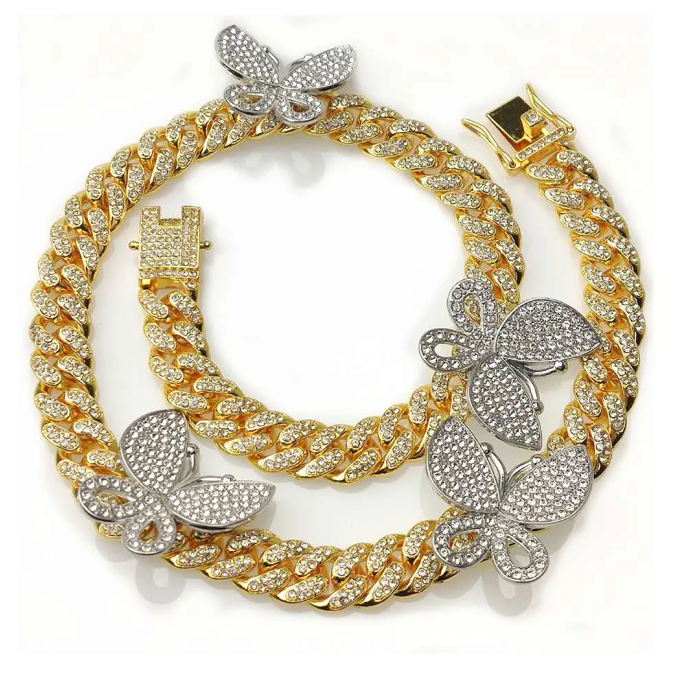 Clavicle Chain Butterfly Cuban link Chain Rhinestone Necklace（OA0021)