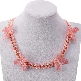 Clavicle Chain Butterfly Cuban link Chain Rhinestone Necklace（OA0021)