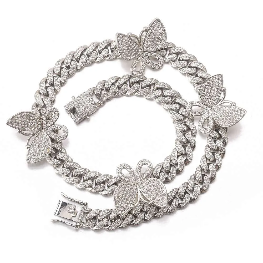 Clavicle Chain Butterfly Cuban link Chain Rhinestone Necklace（OA0021)