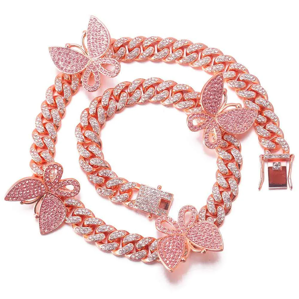 Clavicle Chain Butterfly Cuban link Chain Rhinestone Necklace（OA0021)