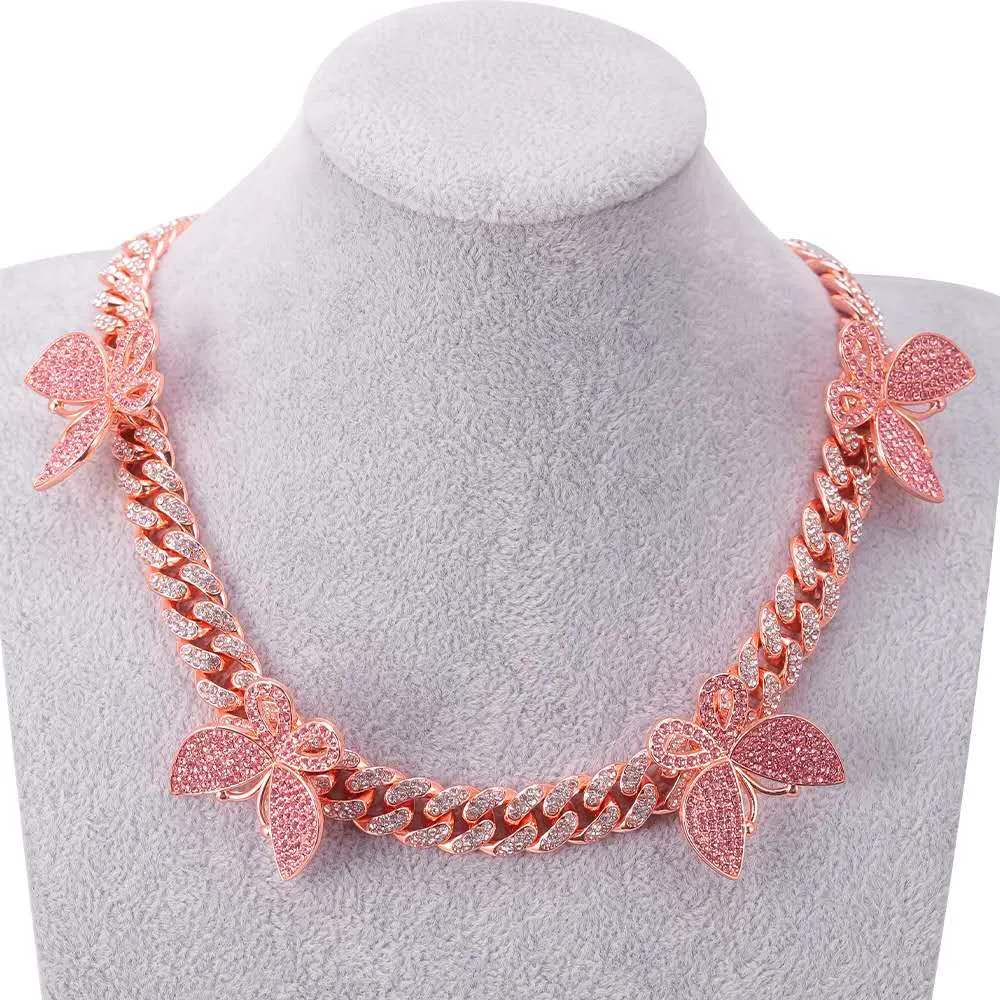 Clavicle Chain Butterfly Cuban link Chain Rhinestone Necklace（OA0021)