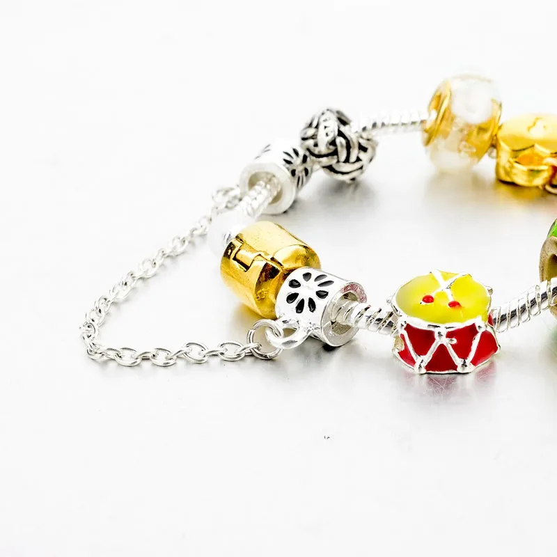 Crystal Flower Multi colored Charm Bracelet Platinum Plated Silver Bracelet, Bangles Jewelry