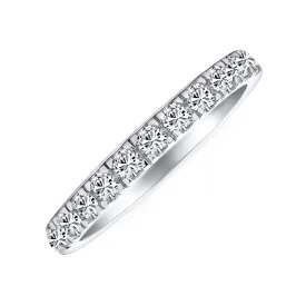 Cubic Zirconia Cocktail Statement Ring: Clear CZ Half Eternity Wedding Band