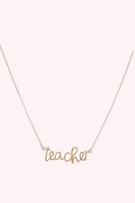 Gold Plated Rolo Chain Necklace with Cursive "Teacher"