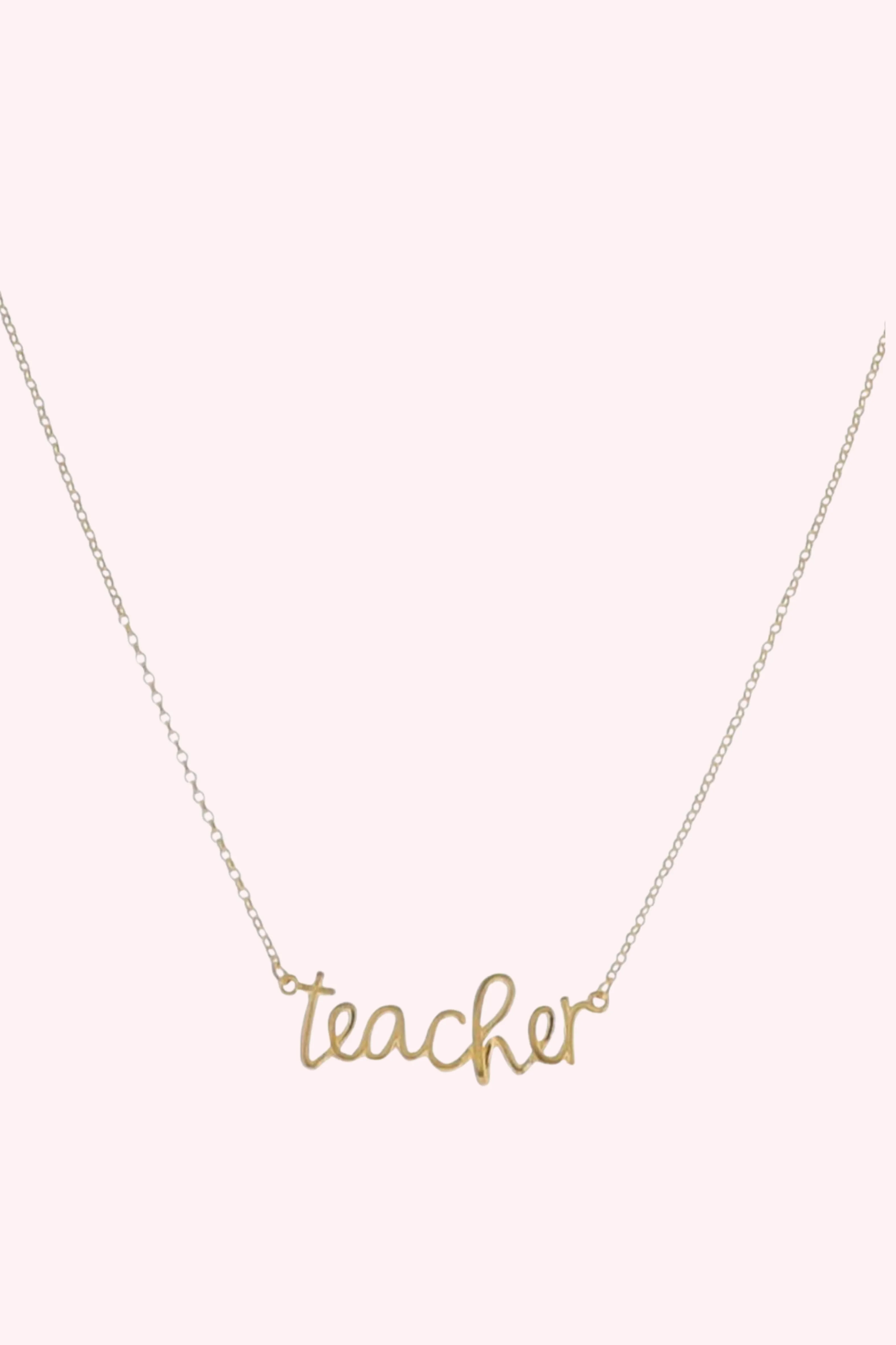 Gold Plated Rolo Chain Necklace with Cursive "Teacher"